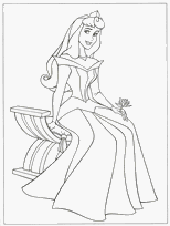 coloriage la belle au bois dormant assise sur un banc